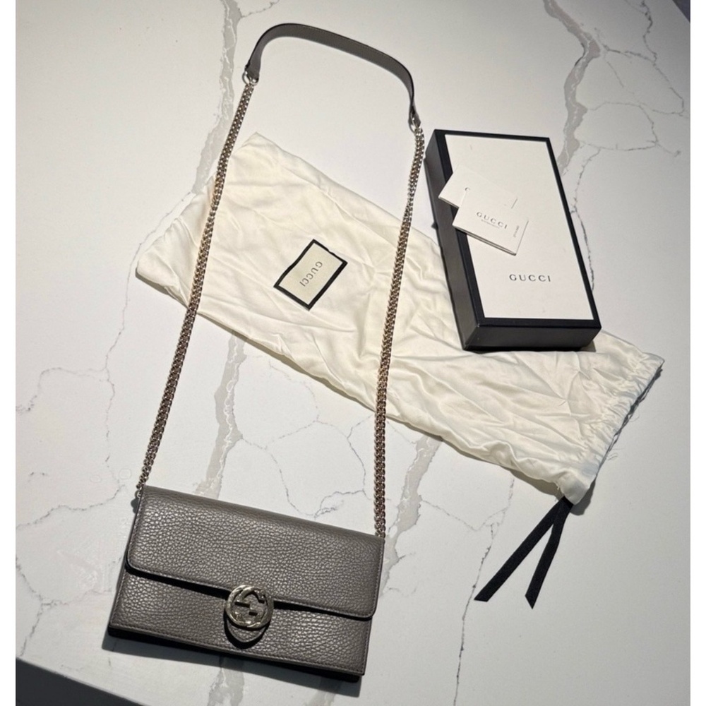 Authentic Gucci Interlocking Dollar Gray Leather … - image 1